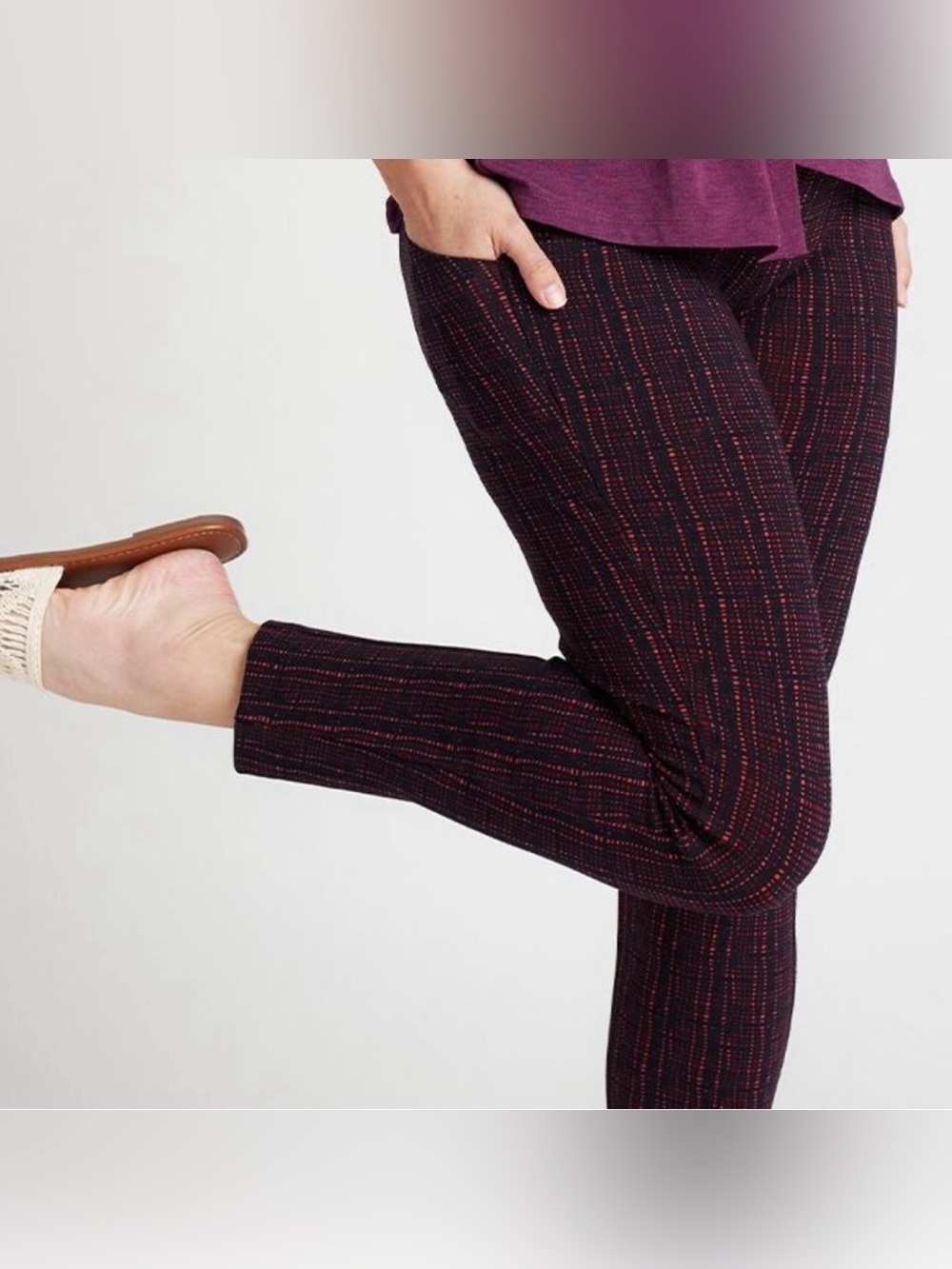 BETABRAND Journey 6 Pocket Skinny Dress Pants Neo Plaid Black Red Size LP - Picture 4 of 16